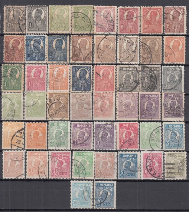 ROMANIA 1919/1922 LP 72 REGELE FERDINAND-UZUALE SERIA 36 DE VALORI+VARIETATE STAMPILAT