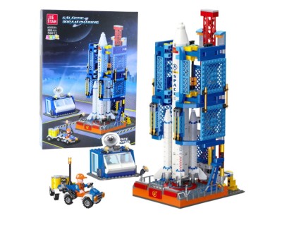 Set de constructie Statie spatiala cu racheta, 32 x 8 cm, multicolor, 668 piese, Lean 28151 foto