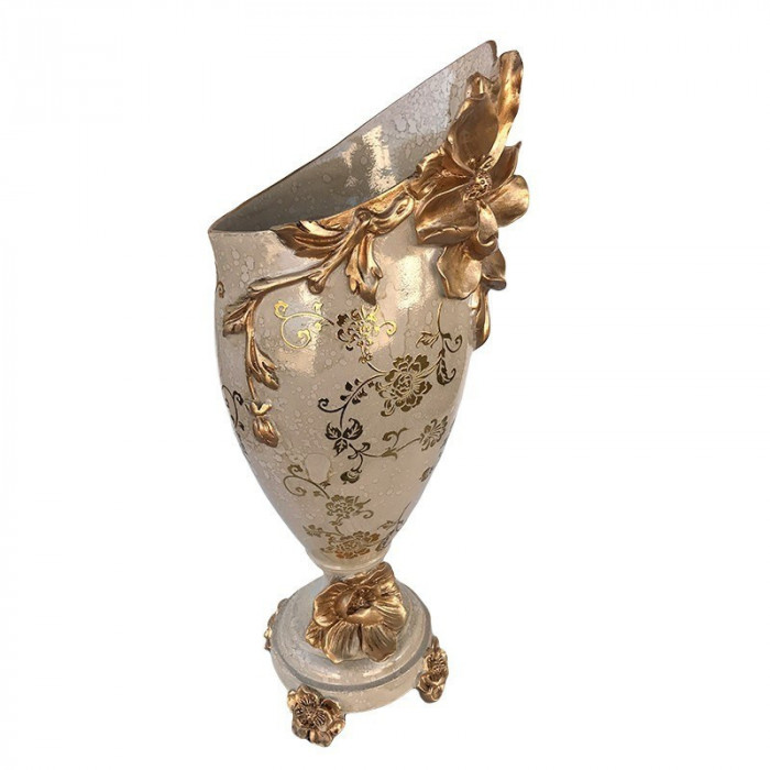 Vaza decorativa cu aspect vintage cu flori, Luxury, 41 cm, Auriu, 518H