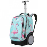 Ghiozdan Troler cu Roti 2 in 1 KidsCare Flamingo Rucsac Scolar Fetite Turcoaz Roz 49cm