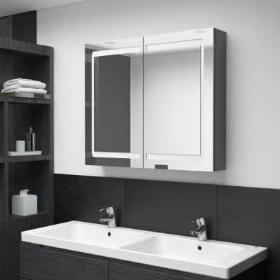 vidaXL Dulap de baie cu oglindă și LED, gri, 80x12x68 cm 326513 foto