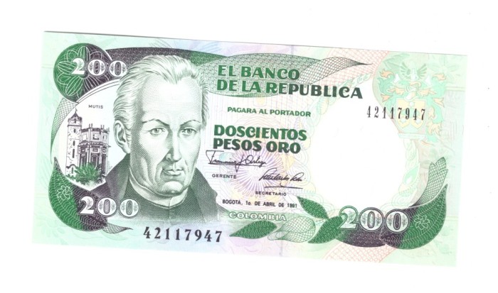 Bancnota Columbia 200 pesos 1 aprilie 1991, UNC
