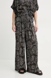 Sessun pantaloni femei, culoarea negru, lat, high waist, 25207019