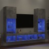 Unități TV de perete cu LED-uri 5 piese gri beton lemn compozit