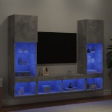 vidaXL Unități TV de perete cu LED-uri 5 piese gri beton lemn compozit