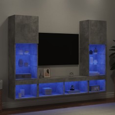 vidaXL Unități TV de perete cu LED-uri 5 piese gri beton lemn compozit 3216693