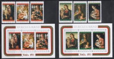 Burundi 1971 - Crăciun - &quot;Fecioara și Pruncul&quot; - Picturi de Leonardo da Vinci, Lippi, Del Sarto, s.a., 2 Serii + 2 Colițe, SET COMPLET, MNH