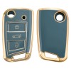 Husa Cheie Auto pentru VW / Skoda / Seat - 3 Butoane, kwmobile, Silicon, Albastru / Gold, 56006.03