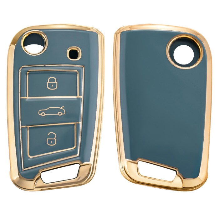 Husa Cheie Auto pentru VW / Skoda / Seat - 3 Butoane, kwmobile, Silicon, Albastru / Gold, 56006.03