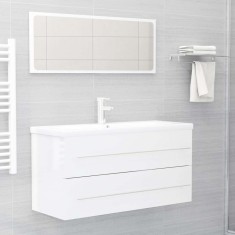 Set mobilier de baie, 2 piese, alb extralucios, PAL