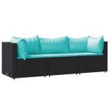 Cumpara ieftin Set mobilier de gradina cu perne, 3 piese, negru, poliratan