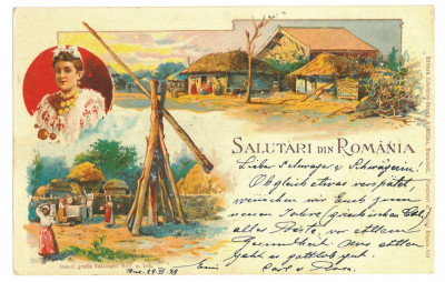 2555 - ETHNIC, Country Life, Litho, Romania - old postcard - used - 1899 foto