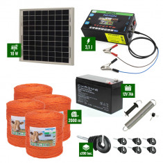 Pachet gard electric cu Panou solar 3,1J putere și 2000m Fir 90Kg cu acumulator