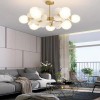 Candelabru Vintage Auriu, 10 Globuri Sticla Alba, 90cm, 10xE27, 35 Petale Albe - Lustra Living, Dormitor