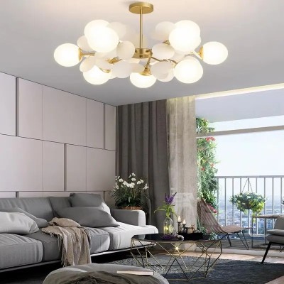 Candelabru vintage, 10 globuri albe din sticla, dulie 10 x E27 + 35 petale albe, diametru 90cm, inaltime 70cm, culoare corp auriu foto