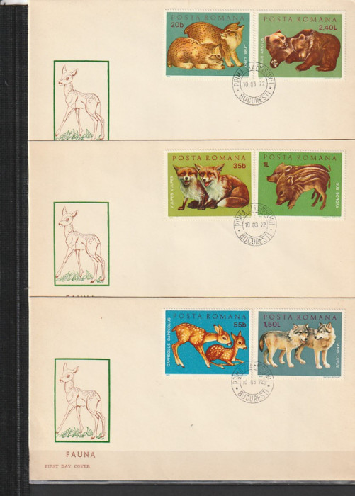 RO - FDC - PUI DE ANIMALE SALBATICE ( LP 785 ) 1972 ( 3 DIN 3 )