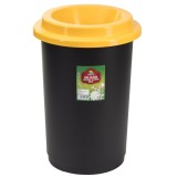 Cos gunoi colectare selectiva Plastina din plastic, forma cilindrica, negru, cu capac galben, 50L