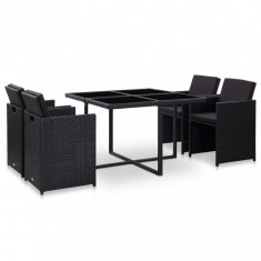 Set mobilier de exterior cu perne, 5 piese, negru, poliratan foto