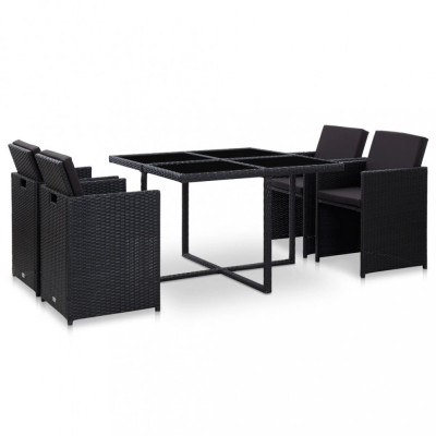 vidaXL Set mobilier de exterior cu perne, 5 piese, negru, poliratan foto