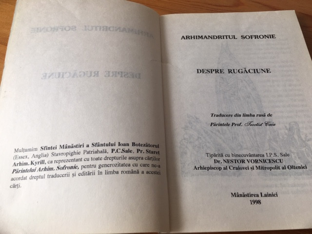 ARHIM. SOFRONIE DE LA ESSEX, DESPRE RUGACIUNE. TRADUCERE DIN LIMBA RUSA- 2006