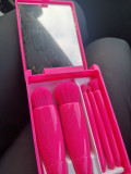 Trusa machiaj pensule cu oglinda-de luat &icirc;n geanta farduri roz neon bombon