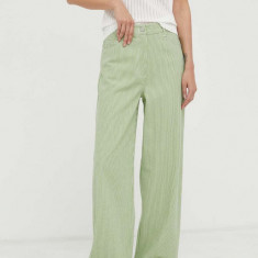 Remain pantaloni femei, culoarea verde, drept, high waist