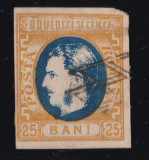 Romania 1869 - LP 28 - 25 BANI Albastru/Ocru - Carol I Cu Favoriti - Stampilat