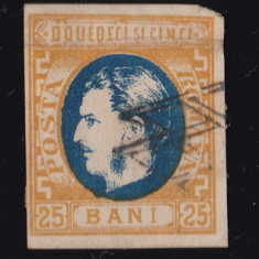 Romania 1869 - LP 28 - 25 BANI Albastru/Ocru - Carol I Cu Favoriti - Stampilat