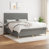 Gossi pat continental cu saltea, gri inchis, 160x200 cm, tesatura