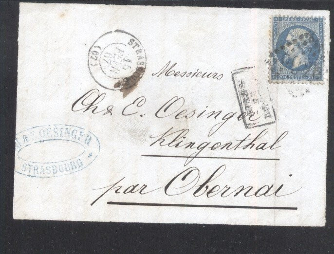 France 1867 Postal History Rare Front Cover 20 C NAPOLEON DB.240