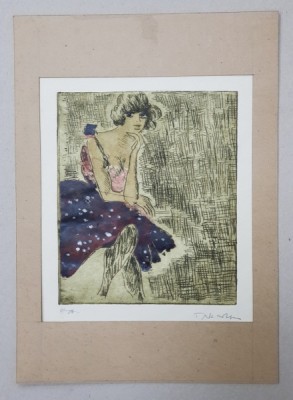 TIBERIU NICORESCU ( 1927 -1995 ) , BALERINA , GRAVURA PE METAL COLORATA MANUAL , EXEMPLAR DE AUTOR foto