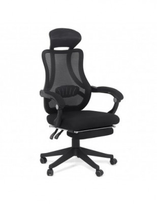 Scaun birou ergonomic OFF 927, mesh, recliner, suport picioare retractabil, 100 kg, negru foto