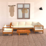 Set mobilier gradina perne alb/crem, 7 piese, lemn masiv acacia GartenMobel Dekor, vidaXL