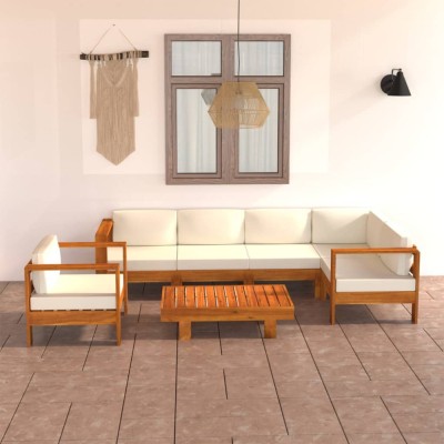 Gossi set mobilier gradina perne alb/crem, 7 piese, lemn masiv acacia foto