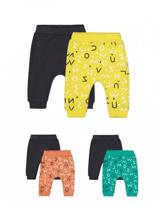 Set de 2 perechi de pantaloni Litere pentru bebelusi, Tongs baby (Culoare: Galben, Marime: 12-18 Luni)