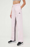 Adidas pantaloni de trening culoarea roz, cu imprimeu