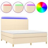 Cumpara ieftin Pat cu arcuri, saltea si LED, crem, 180x200 cm, textil