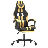 Cumpara ieftin Scaun de gaming pivotant/suport picioare negru/auriu piele eco