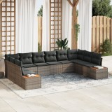 Set Canapea Grădină vidaXL 10 Piese cu Perne Gri Ratan Poli Acacia, Canapea Grădină 2 Locuri vidaXL cu Spațiu de Stocare &amp; Perne Gri Ratan Poli