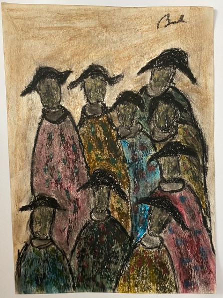 Studiu pentru ciclul Spaime, Corneliu Baba, creioane cerate, 20x28 cm