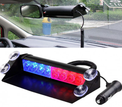 Stroboscop LED auto parbriz COB rosu albastru foto