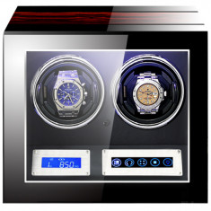 Cutie intors ceasuri automatice cu amprenta iUni, Luxury Watch Winder 2 Mahon-Negru foto