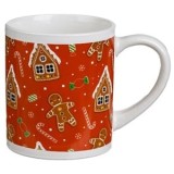 Cana de Craciun din Ceramica, 220ml, Rosu, cu Model Turta Dulce, CMCLASS