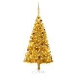 Brad Crăciun pre-iluminat cu set globuri, auriu, 210 cm, PET