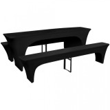 Cumpara ieftin Set 3 huse pentru masă de bere cu bănci, 220 x 50 x 80 cm, negru, vidaXL