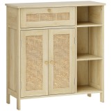 HOMCOM Bufet, mobilier de depozitare, 2 uși din ratan, sertar, nișe deschise, polițe reglabile, 75x30x79,5cm, lemn natural | Aosom Romania