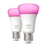 Pachet 2 becuri LED inteligente Philips Hue A60, E27, 9W (60W), Lumina RGB, Bluetooth