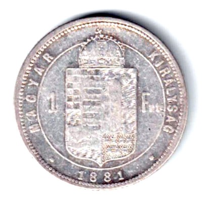 UNGARIA 1 FORINT 1881 ARGINT CU PATINA XF foto