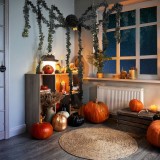 Decoratiune de Halloween - paianjen negru - hartie - 75 x 13 cm