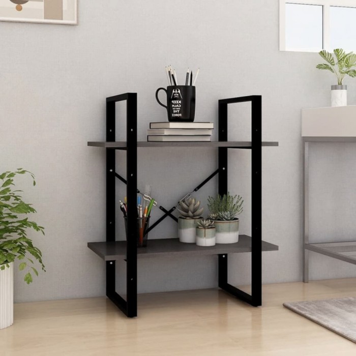 vidaXL Bibliotecă cu 2 rafturi, gri, 60x30x70 cm, lemn masiv de pin 806434